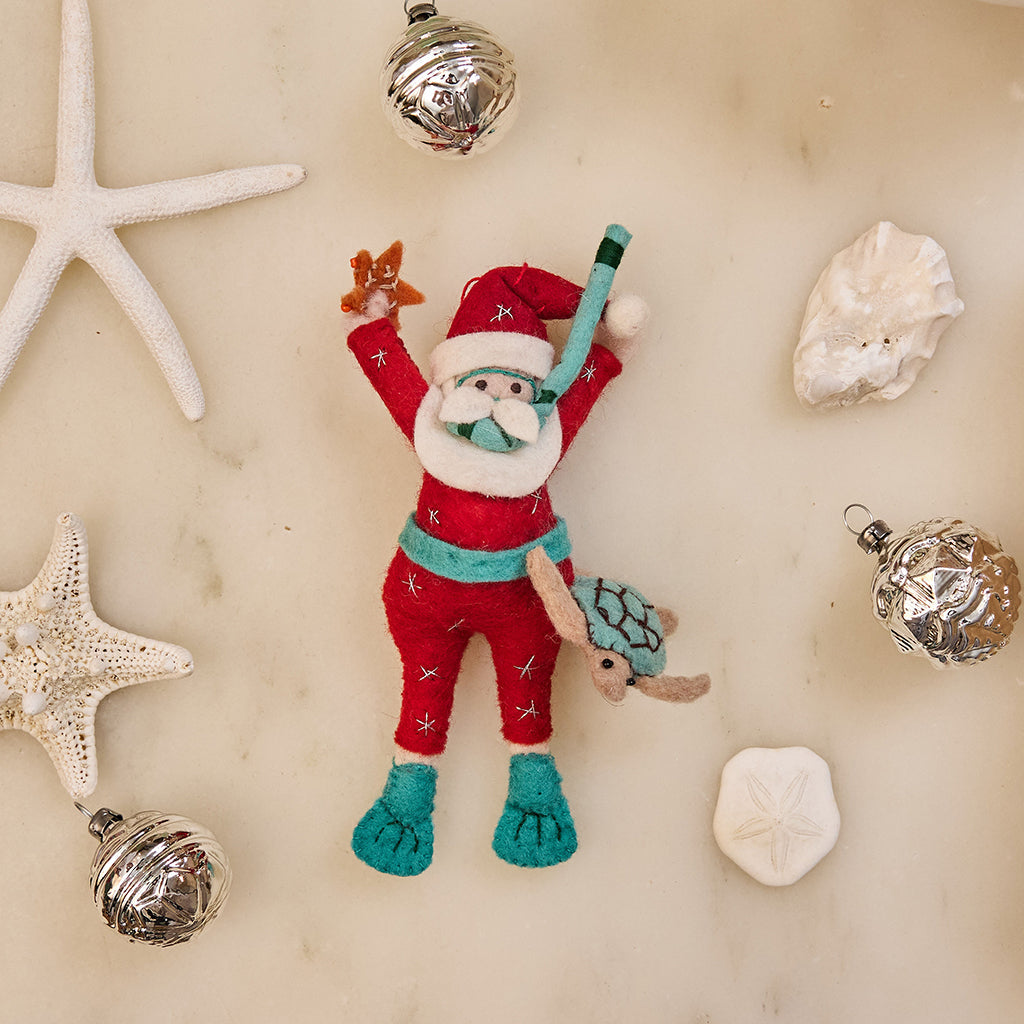 Tropical Snorkel Santa Ornament