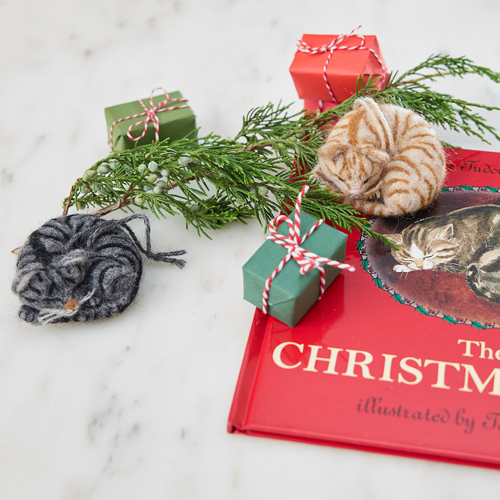 Sleepy Gray Cat Ornament