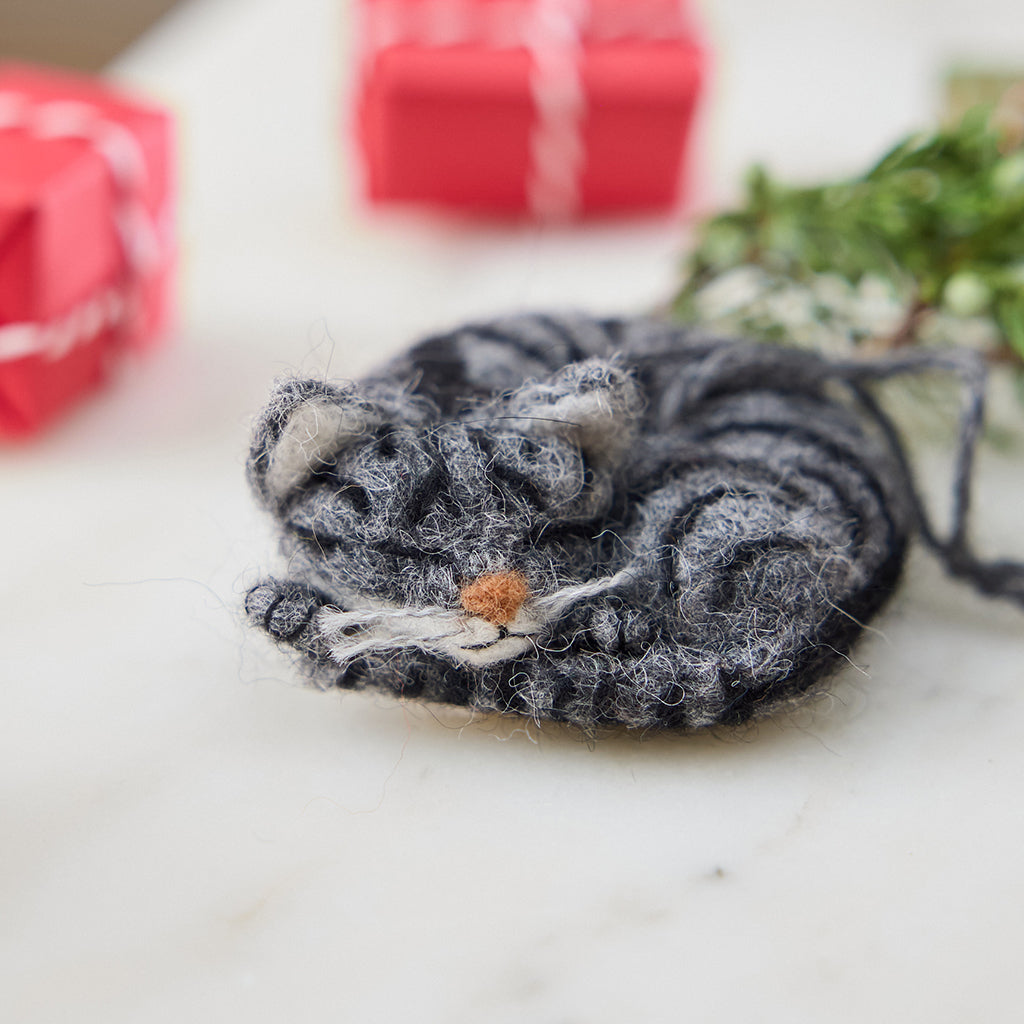 Sleepy Gray Cat Ornament