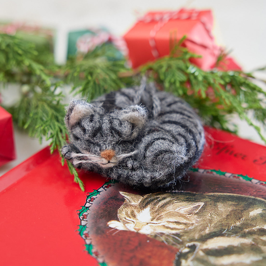 Sleepy Gray Cat Ornament
