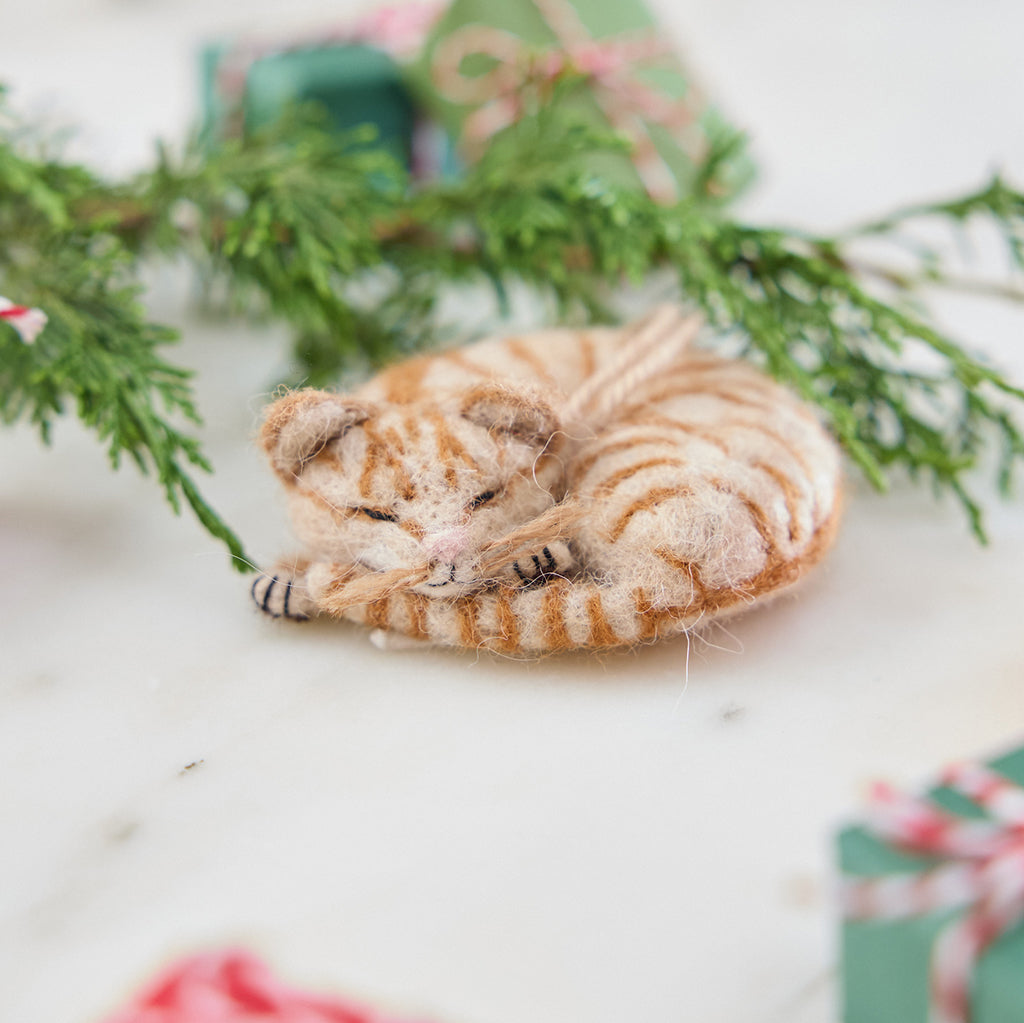 Sleepy Orange Cat Ornament