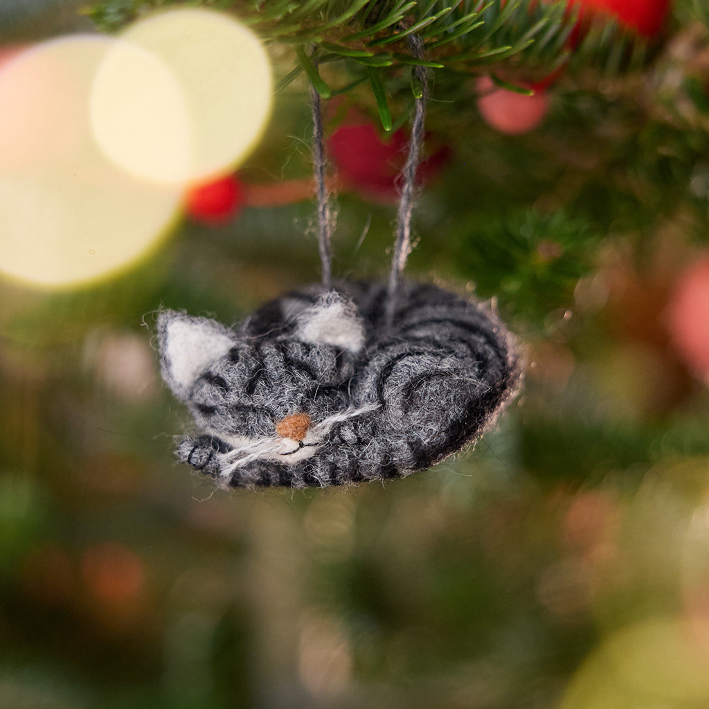 Sleepy Gray Cat Ornament