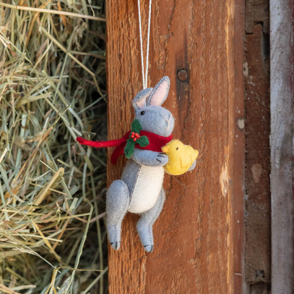 Gray Holiday Bunny Ornament
