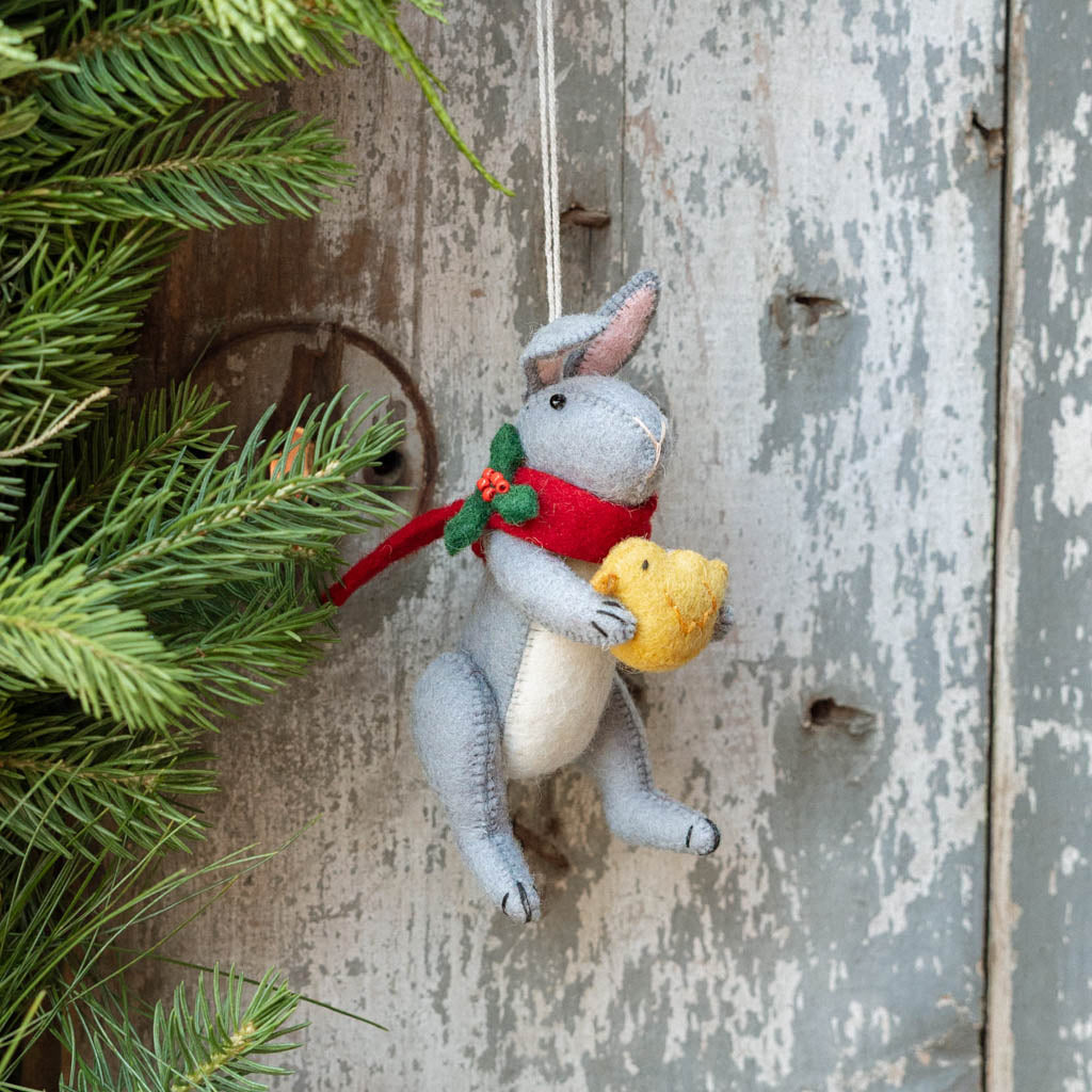 Gray Holiday Bunny Ornament