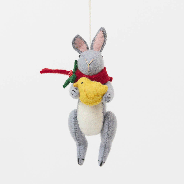 Gray Holiday Bunny Ornament