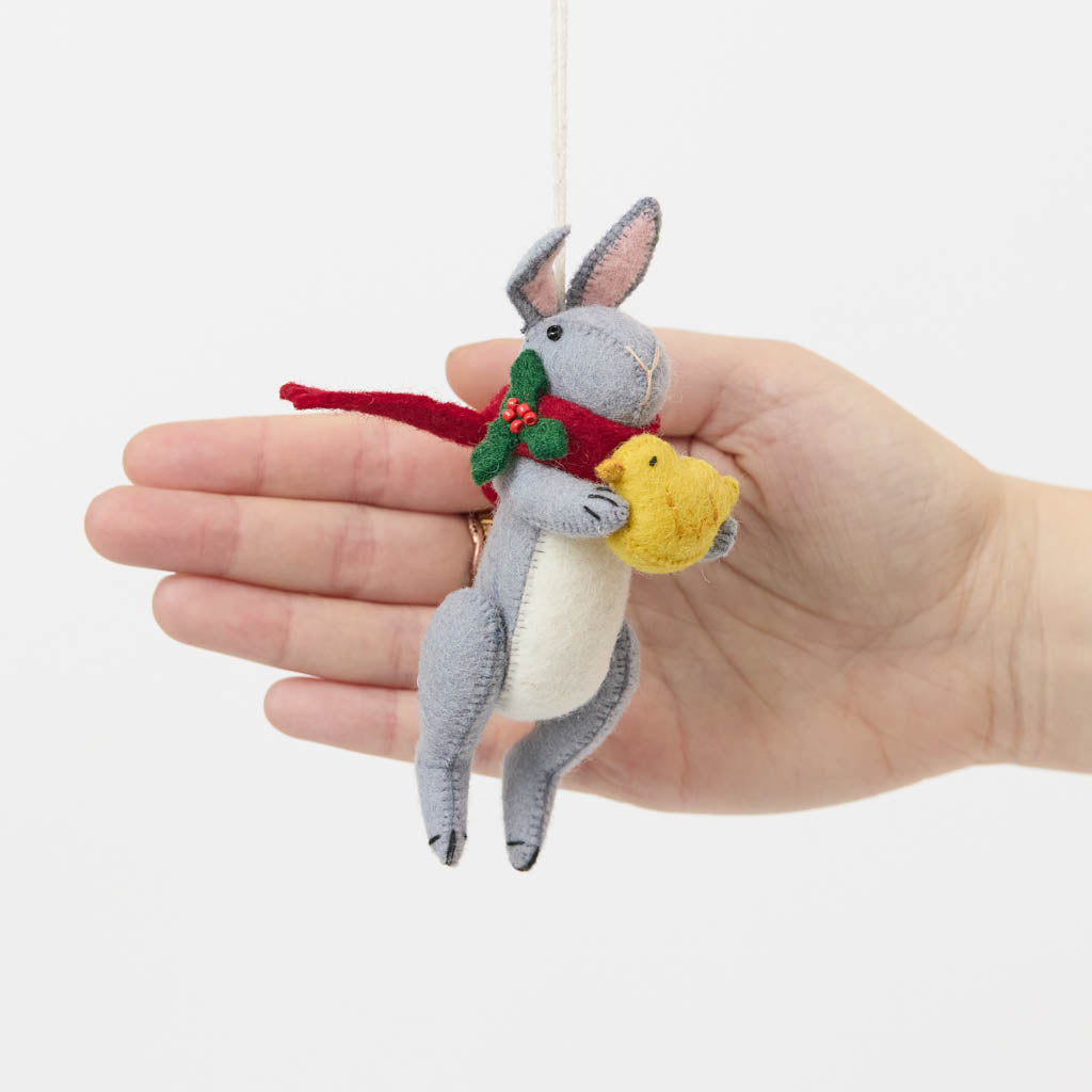 Gray Holiday Bunny Ornament