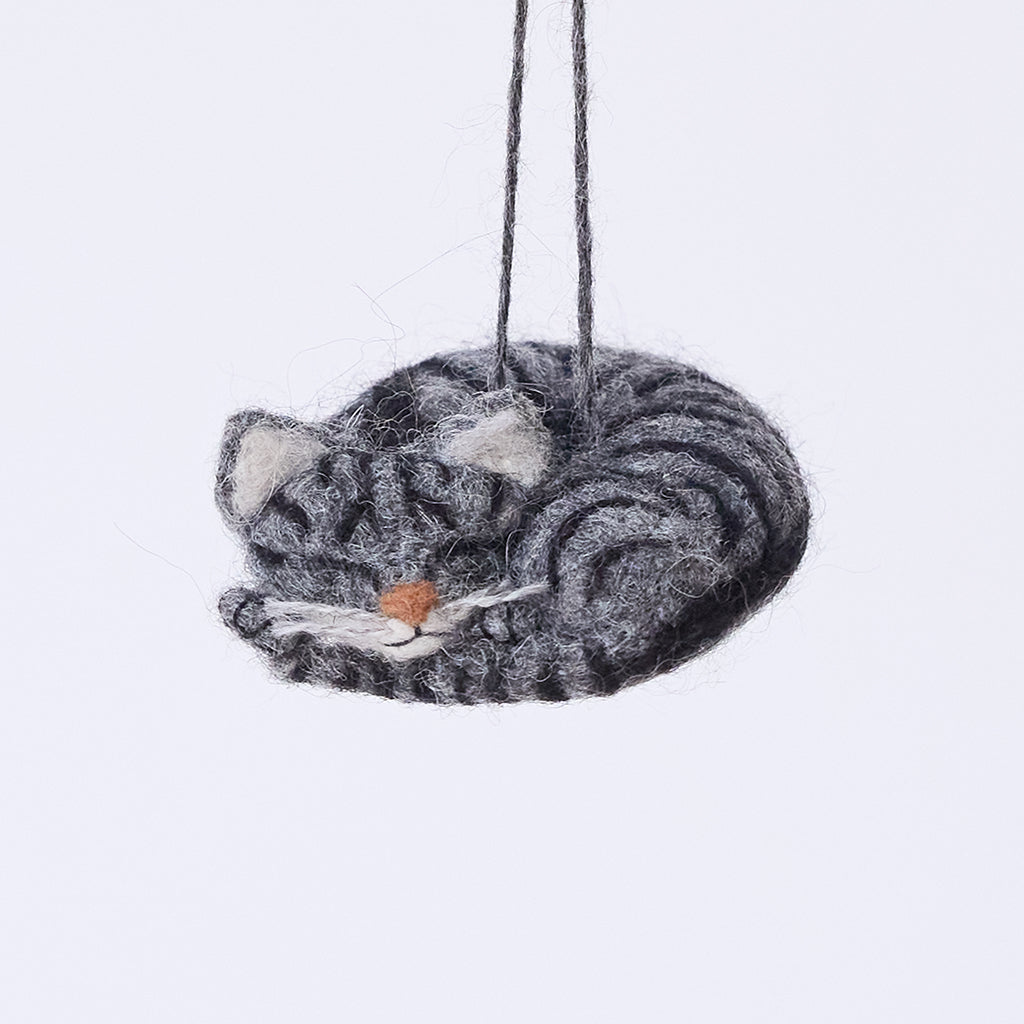 Sleepy Gray Cat Ornament