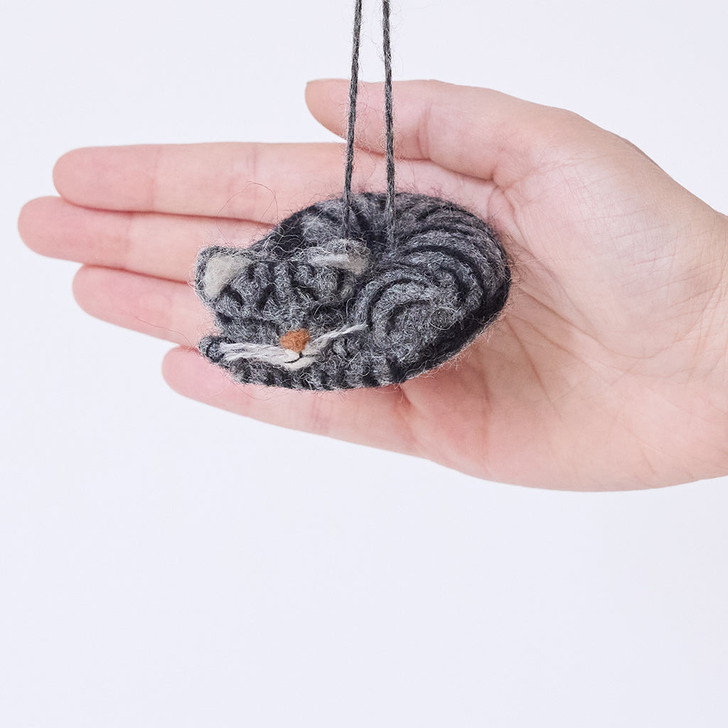 Sleepy Gray Cat Ornament