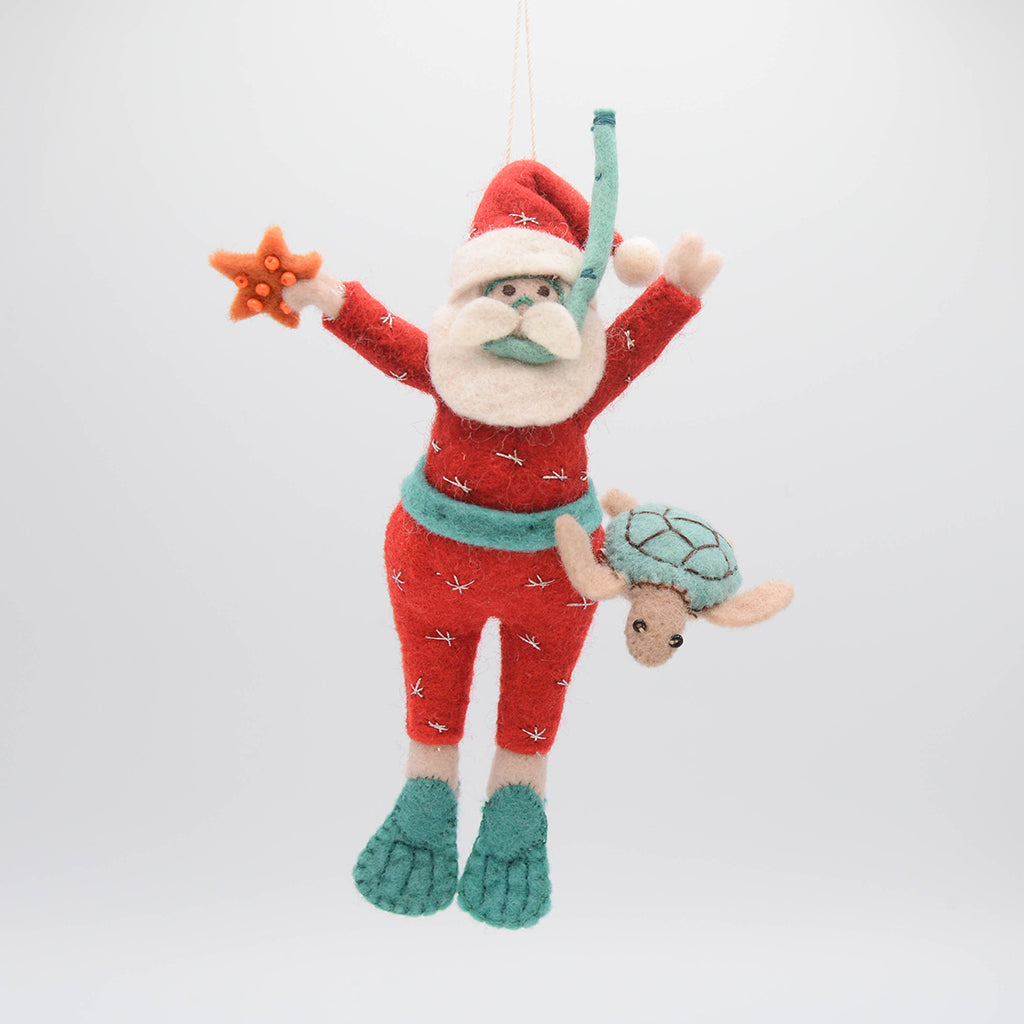 Tropical Snorkel Santa Ornament