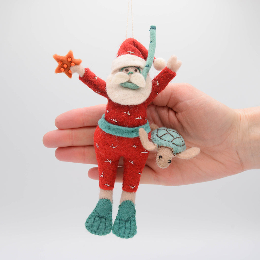 Tropical Snorkel Santa Ornament